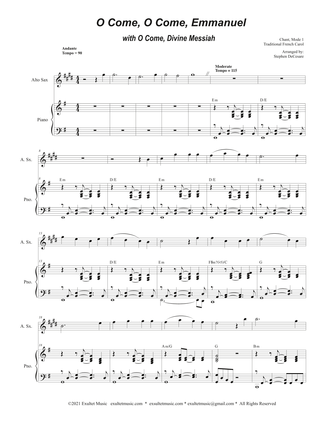 O Come, O Come, Emmanuel (with "O Come, Divine Messiah") (Alto Saxophone and Piano) (arr. Stephen DeCesare)