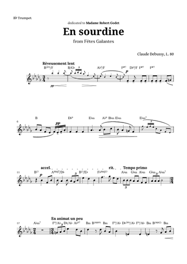 En sourdine by Debussy for Trumpet and Chords (arr. Langanho)