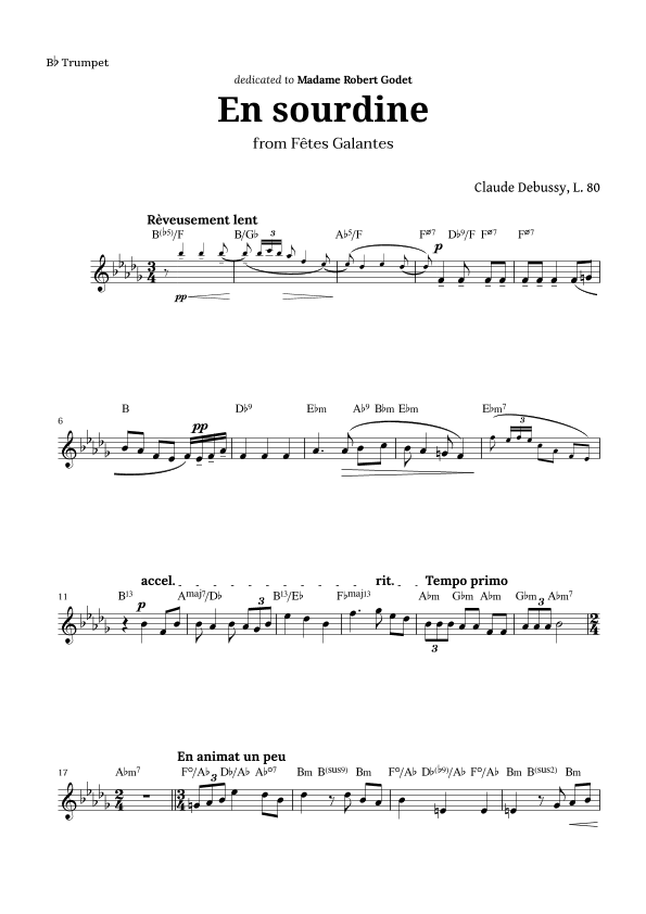 En sourdine by Debussy for Trumpet and Chords (arr. Langanho)