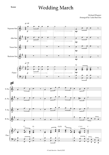 Wedding March (Wagner) Saxophone Quartet Piano and chords (arr. Cadu Barcelos)