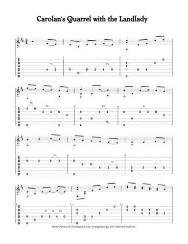 Carolan's Quarrel with the Landlady (For Fingerstyle Guitar Tuned Drop D) (arr. Ellsworth McMeen)