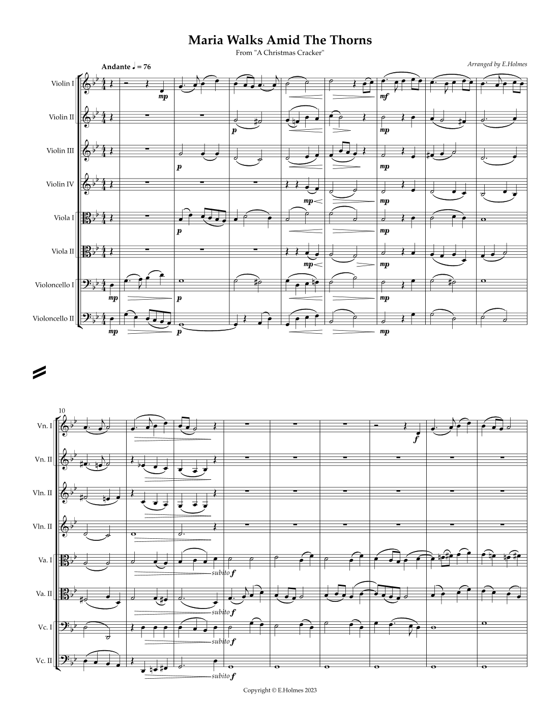 Maria Walks Amid the Thorns for String Octet/String Orchestra (arr. Edward Holmes)
