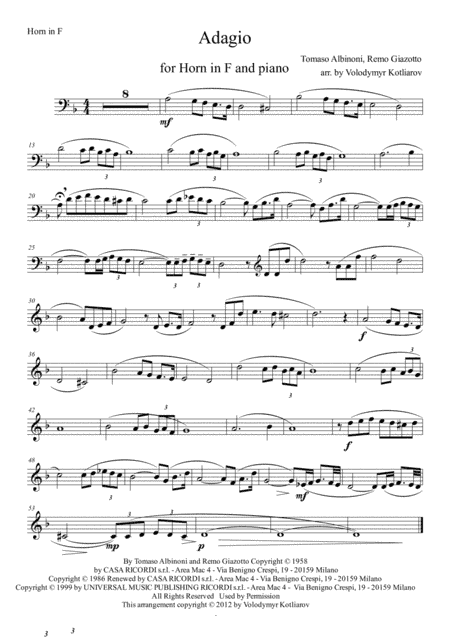 Adagio In Sol Minore (adagio In G Minor) (arr. Volodymyr Kotliarov)