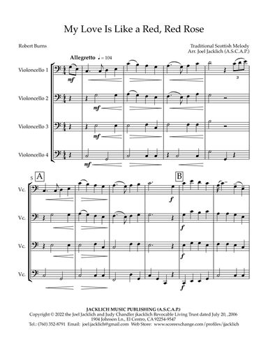 My Love Is Like a Red, Red Rose (Cello Quartet) (arr. Joel Jacklich (ASCAP))