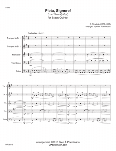 PIETA SIGNORE (A. Stradella 1639-1682) for BRASS QUINTET (unaccompanied) (arr. Glen Poehlmann)