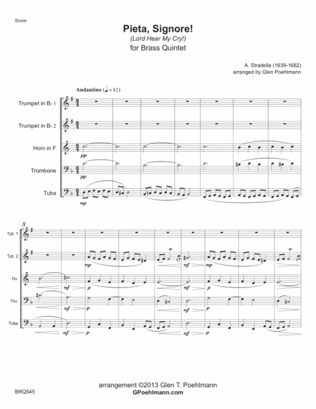 PIETA SIGNORE (A. Stradella 1639-1682) for BRASS QUINTET (unaccompanied) (arr. Glen Poehlmann)