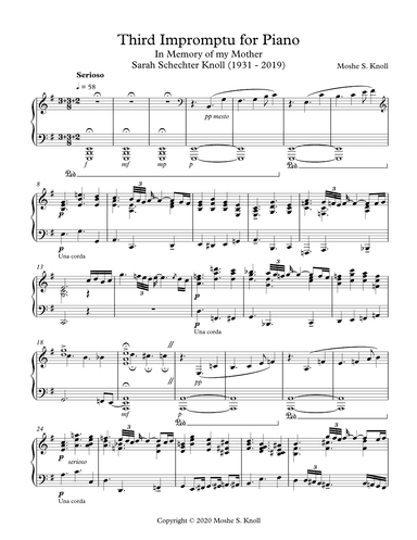 Third Impromptu for Piano Solo  (2022)