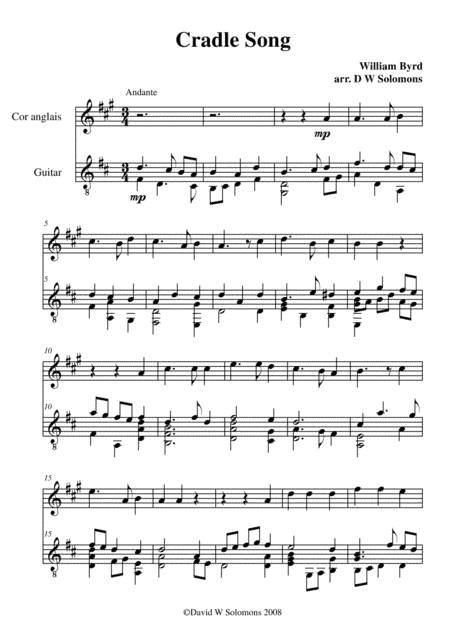 Byrd's Cradle Song for cor anglais and guitar (arr. David Warin Solomons)
