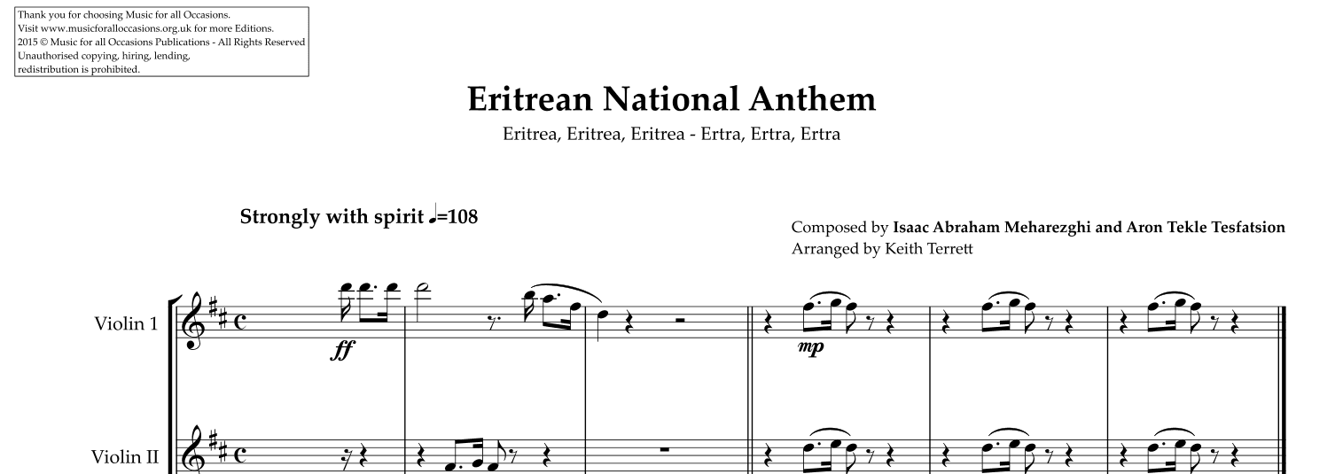 Eritrean National Anthem for String Orchestra (arr. Keith Terrett)