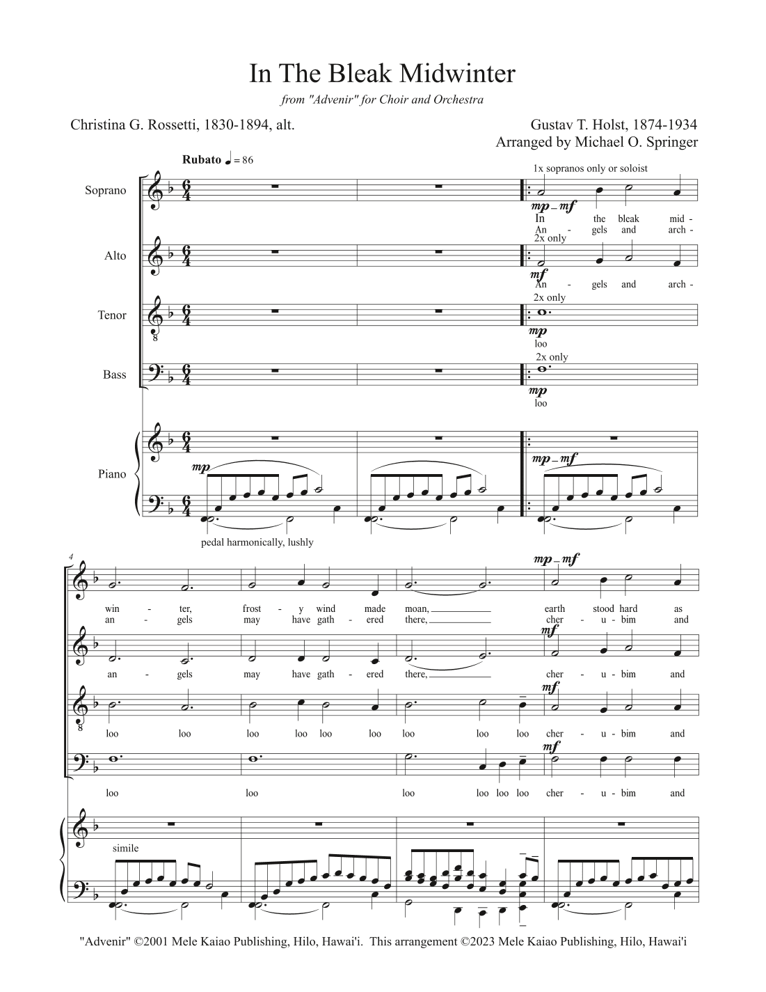 In The Bleak Midwinter (arr. Michael O. Springer)