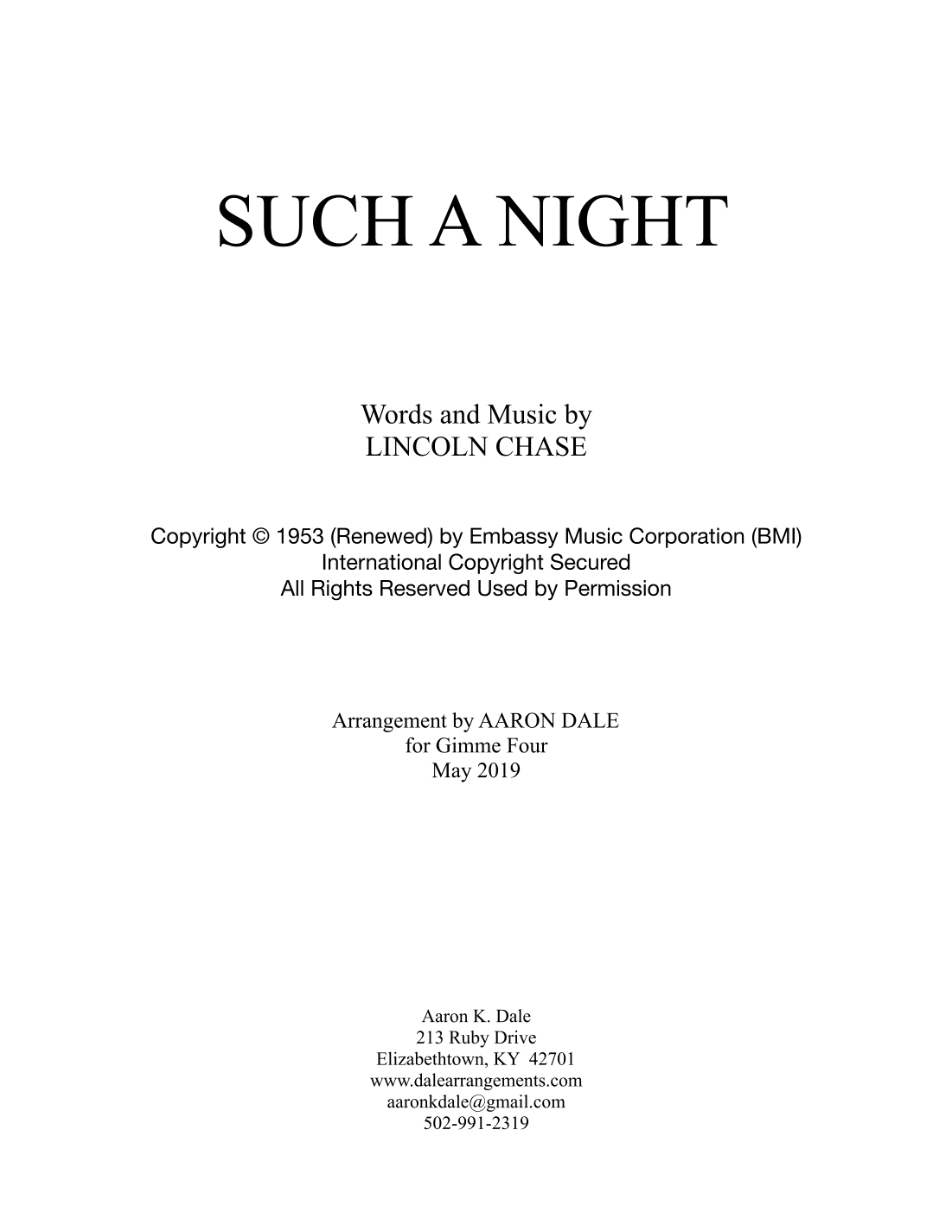 Such A Night (arr. Aaron Dale)