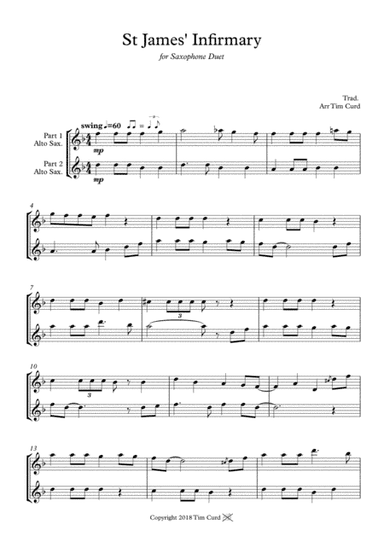 St James' Infirmary. Saxophone Duet (arr. Tim Curd.)