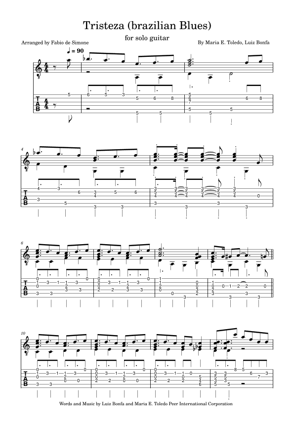 Tristeza (brazilian Blues) (arr. Fabio de Simone)