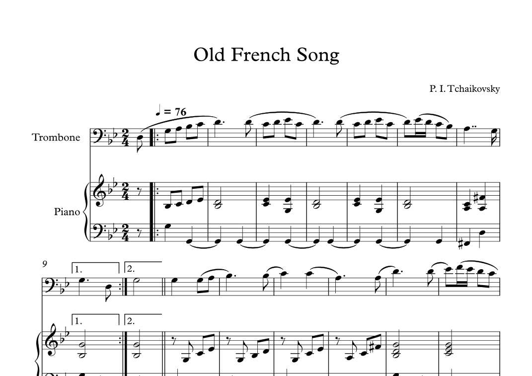 Old French Song - Peter Ilyich Tchaikovsky (Trombone + Piano) (arr. Digital Book Music)