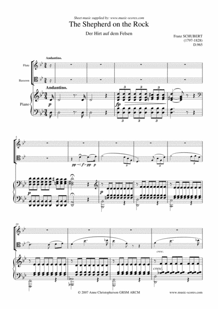Shepherd on the Rock - Flute, Bassoon and Piano (arr. Anne Christopherson GRSM ARCM)