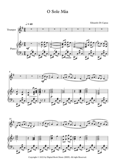 O Sole Mio - Eduardo Di Capua (Trumpet + Piano) (arr. Digital Book Music)