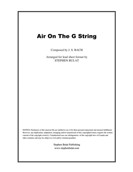 Air on G String (Bach) - lead sheet (key of B) (arr. Stephen Bulat)