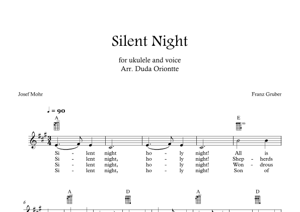 Silent Night (A major - TABS - with lyrics) (arr. Duda Oriontte)