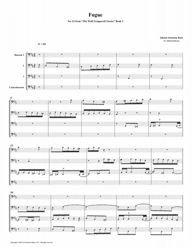 Fugue 24 from Well-Tempered Clavier, Book 2 (Bassoon Quartet) (arr. Richard Byrnes)