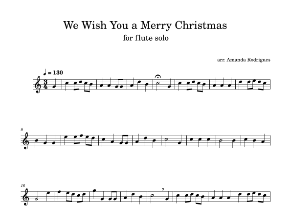 We Wish You a Merry Christmas in C Major for Easy Flute Solo (arr. Amanda Rodrigues)