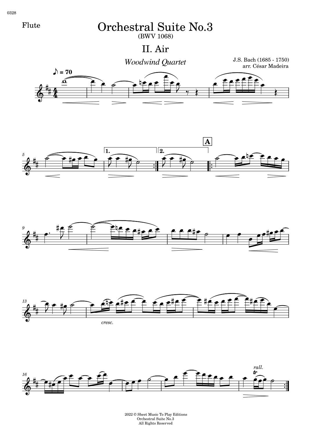 Air on G String - Woodwind Quartet (Individual Parts) (arr. César Madeira)