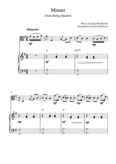 Minuet (from String Quartet) (for viola solo and piano accompaniment) (arr. Kaiserin Rebecca)