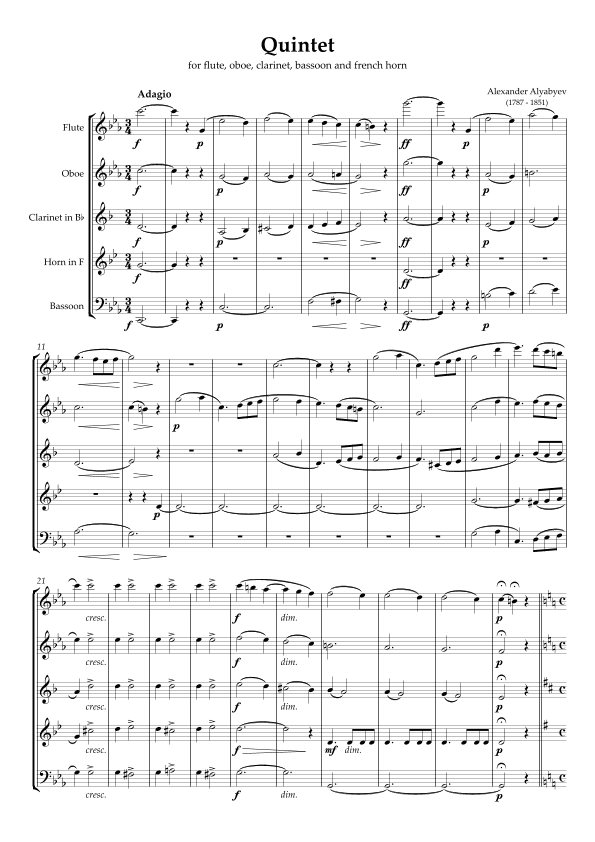 Quintet for flute, oboe, clarinet, bassoon and french horn