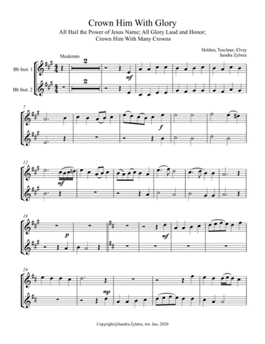 Crown Him With Glory (treble Bb instrument duet, parts only) (arr. Sandra Zylstra)