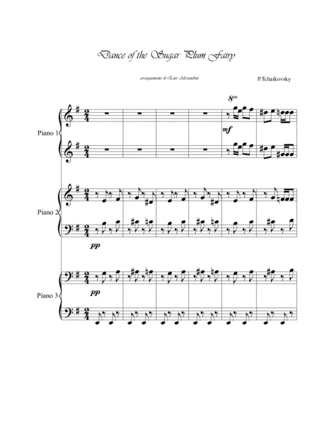 Dance of the Sugar Plum Fairy. Piano 6 hands (arr. Ester Alessandrini)