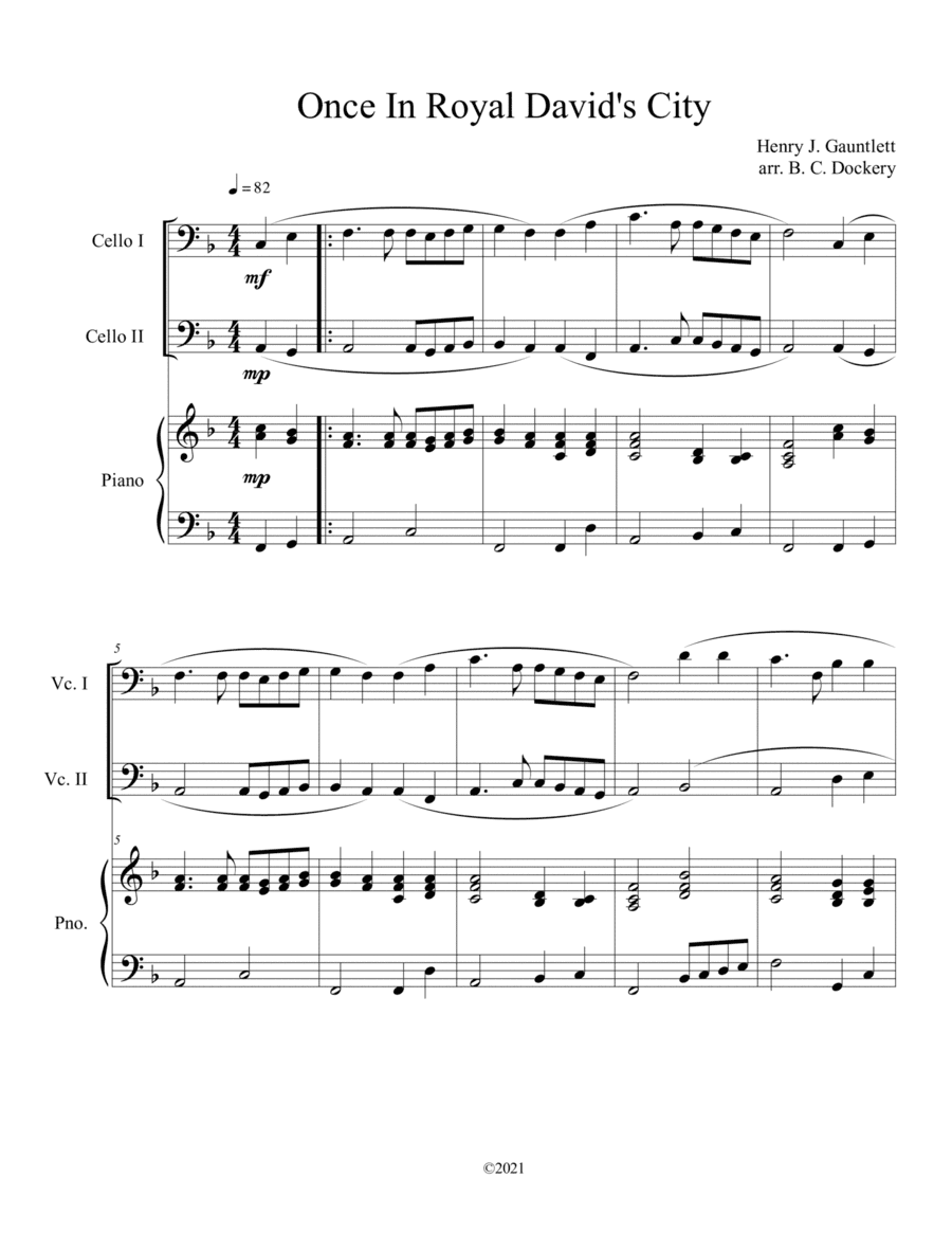 Once in Royal David's City (Cello Duet with Piano Accompaniment) (arr. B. C. Dockery)
