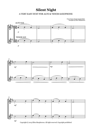 A VERY EASY DUET FOR ALTO & TENOR SAXOPHONE - SILENT NIGHT (arr. Ellen Macpherson)