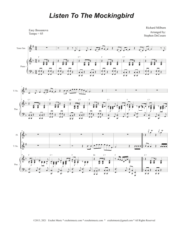 Listen To The Mockingbird (Tenor Saxophone and Piano) (arr. Stephen DeCesare)