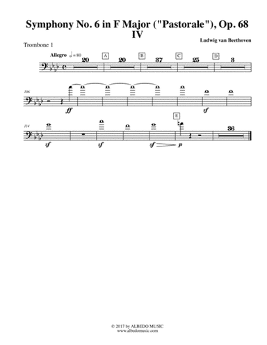 Beethoven Symphony No. 6, Pastorale, Movement IV - Trombone in Bass Clef 1 (Transposed Part), Op. 68 (arr. Doug Clyde)
