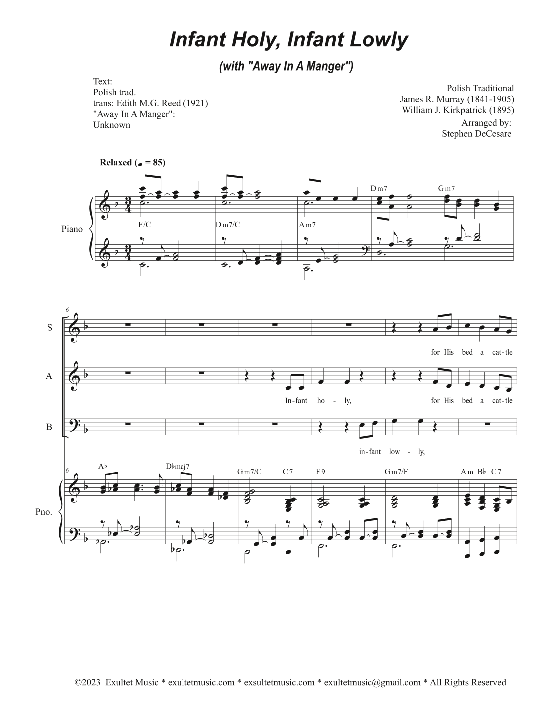 Infant Holy, Infant Lowly (with "Away In A Manger") (Vocal Trio - (SAB) (arr. Stephen DeCesare)