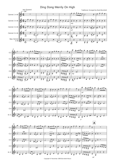 Ding Dong Merrily On High for Clarinet Quintet (arr. David Burndrett)