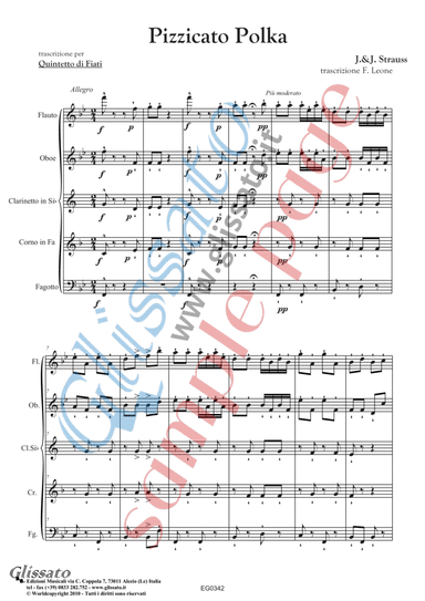 Pizzicato polka - Woodwind Quintet (score & parts) (arr. Francesco Leone)