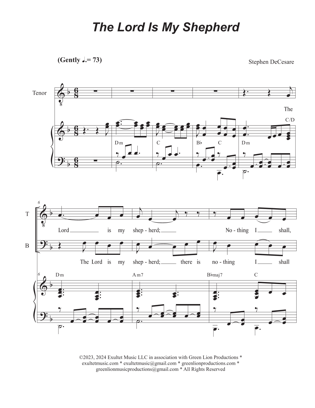 The Lord Is My Shepherd (Duet for Tenor and Bass solo)