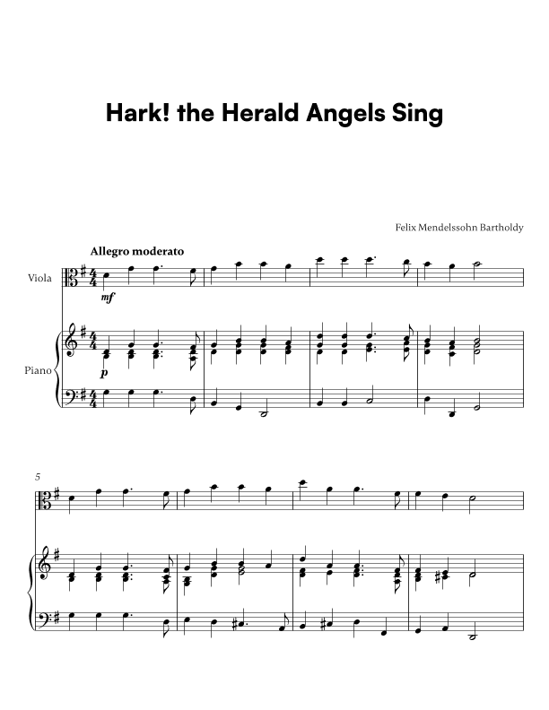 Hark! the Herald Angels Sing (for Viola and Piano) (arr. Cadenza Editions)