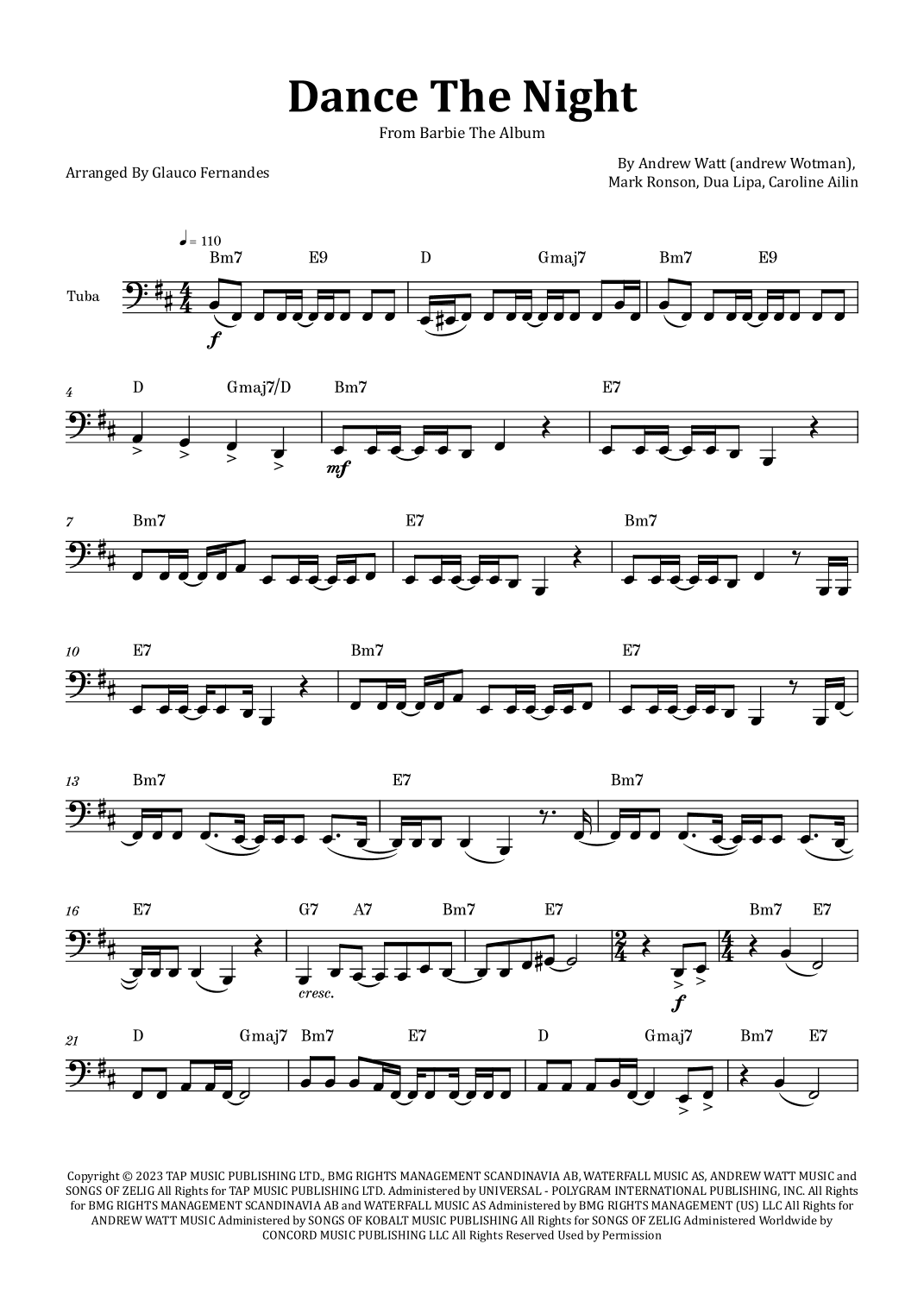 Dance The Night (arr. Glauco Fernandes)