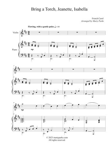 Bring a Torch, Jeanette, Isabella (Violin-Piano) (arr. Marty Parks)