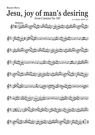 JESU, JOY OF MAN'S DESIRING by Bach - easy version for Basset Horn and piano with chords (arr. Leyandder Trustworthy)