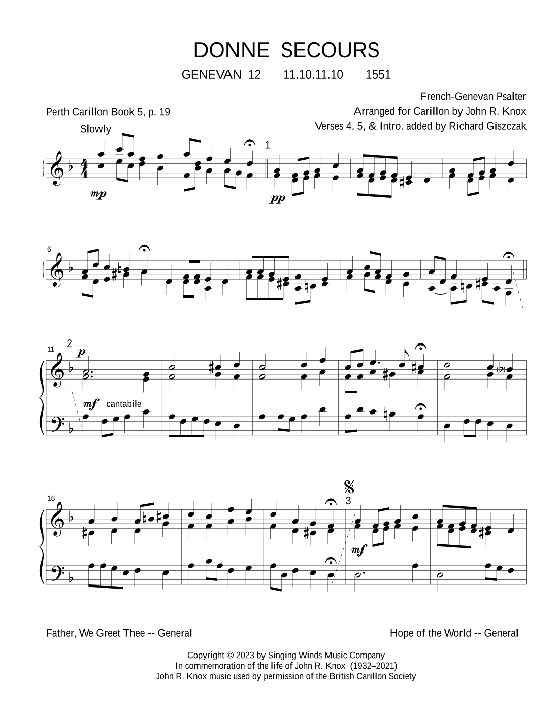 DONNE SECOURS (arr. John R. Knox & Richard Giszczak)