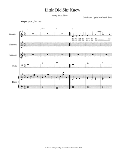 Little Did She Know - Mary - cello, vocal trio and piano