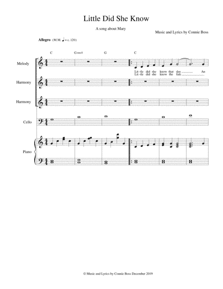Little Did She Know - Mary - cello, vocal trio and piano