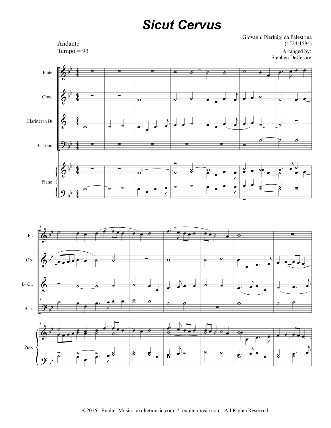Sicut Cervus (Woodwind Quartet and Piano) (arr. Stephen DeCesare)
