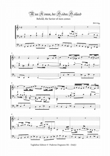 BACH J.S. - Nun Komm, der Heiden Heiland - BWV 659 - For Organ 3 staff (arr. Marcello Meneguzzo)