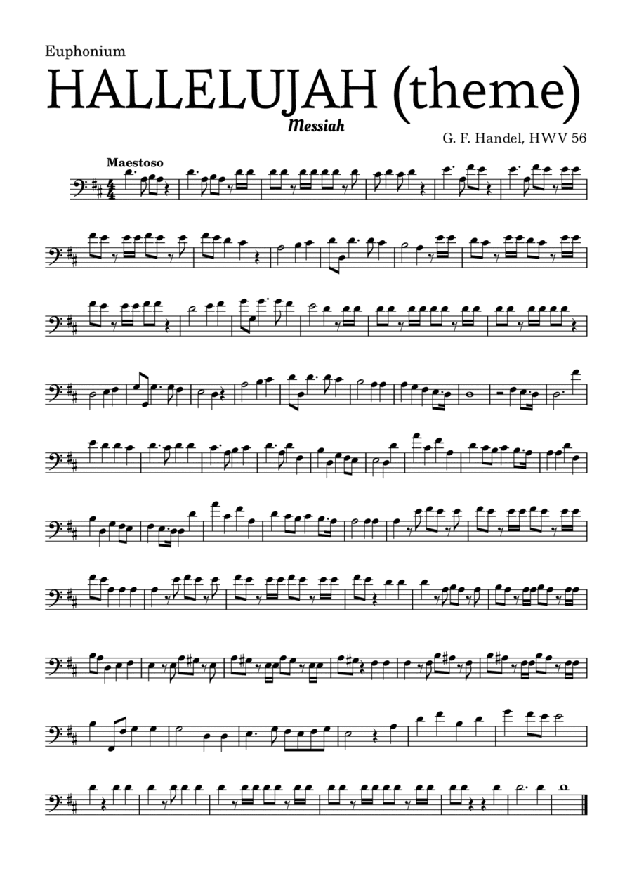 Aleluia (HALLELUJAH), of the Messiah - for Euphonium and accompaniment (arr. Leyandder Trustworthy)