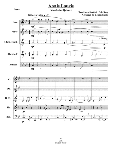 Annie Laurie - Woodwind Quintet - Intermediate Level (arr. Dennis Ruello)