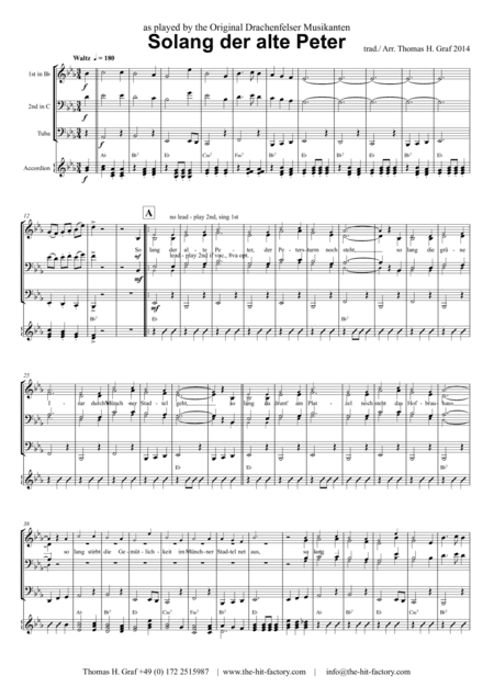 Solang der alte Peter – Oktoberfest – Munich City anthem - Folk Quartet, bavarian style (arr. Thomas H. Graf)