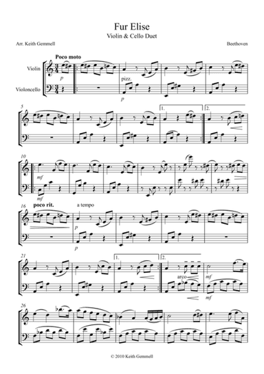 Fur Elise – Violin & Cello Duet (arr. Keith Gemmell)